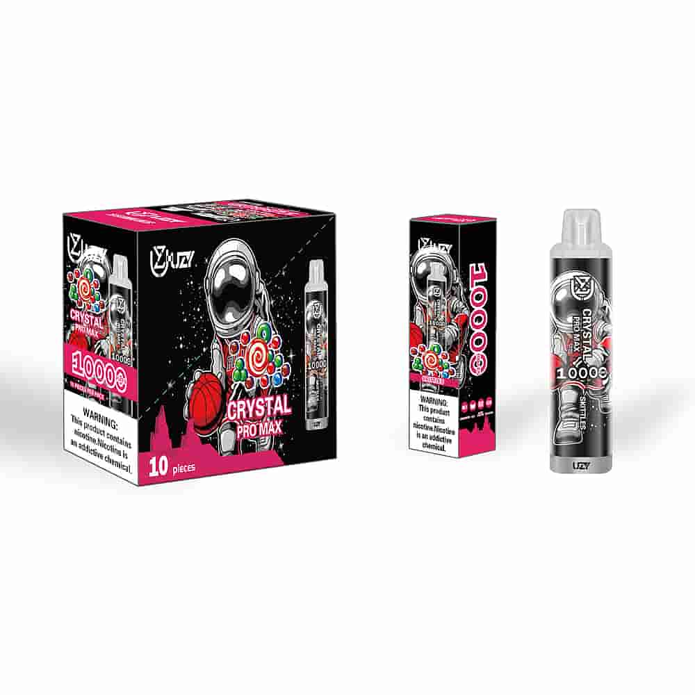 Box And Packaging Of Uzi Crystal Pro Max Disposable Vape Featuring A Futuristic Astronaut Design And A &Quot;10000 Puffs&Quot; Label.