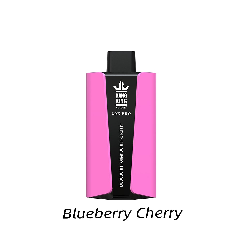 Dispositivo per svapare Bang King 30K PRO rosa con aroma "Blueberry Cranberry Cherry" visualizzato sulla parte anteriore.