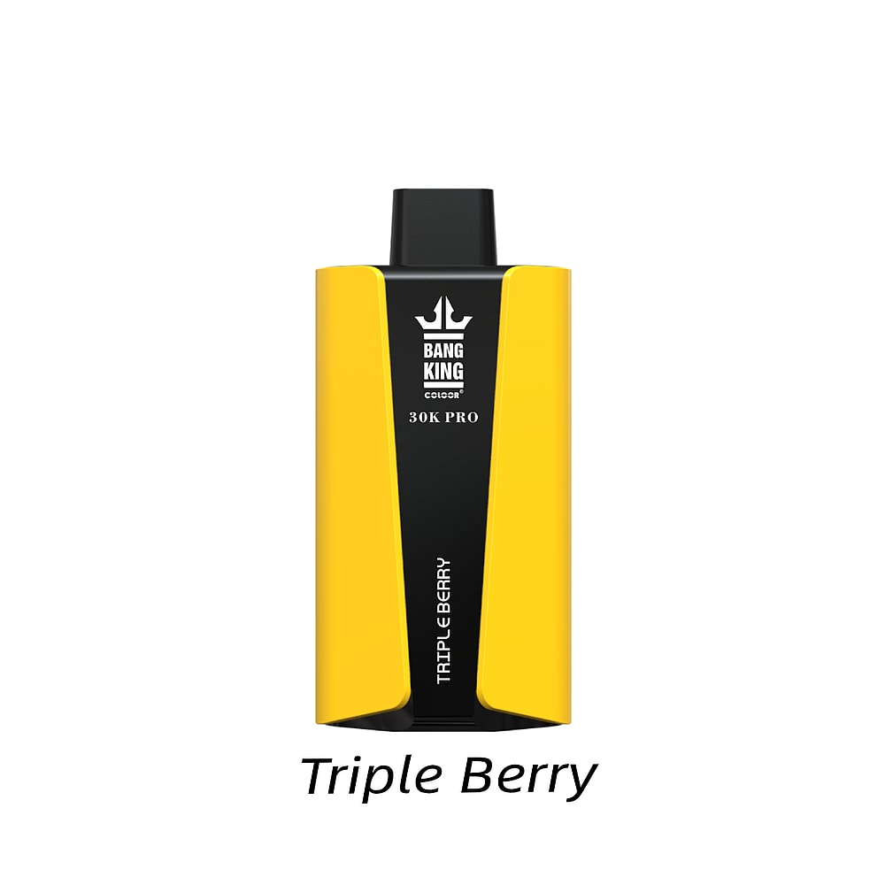 Dispositivo per svapare Bang King 30K PRO in giallo con l'etichetta "Triple Berry".