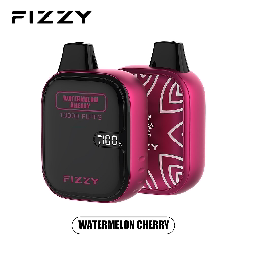 Vaporizzatore Fizzy Watermelon Cherry con 13.000 boccate e indicatore digitale della percentuale della batteria.