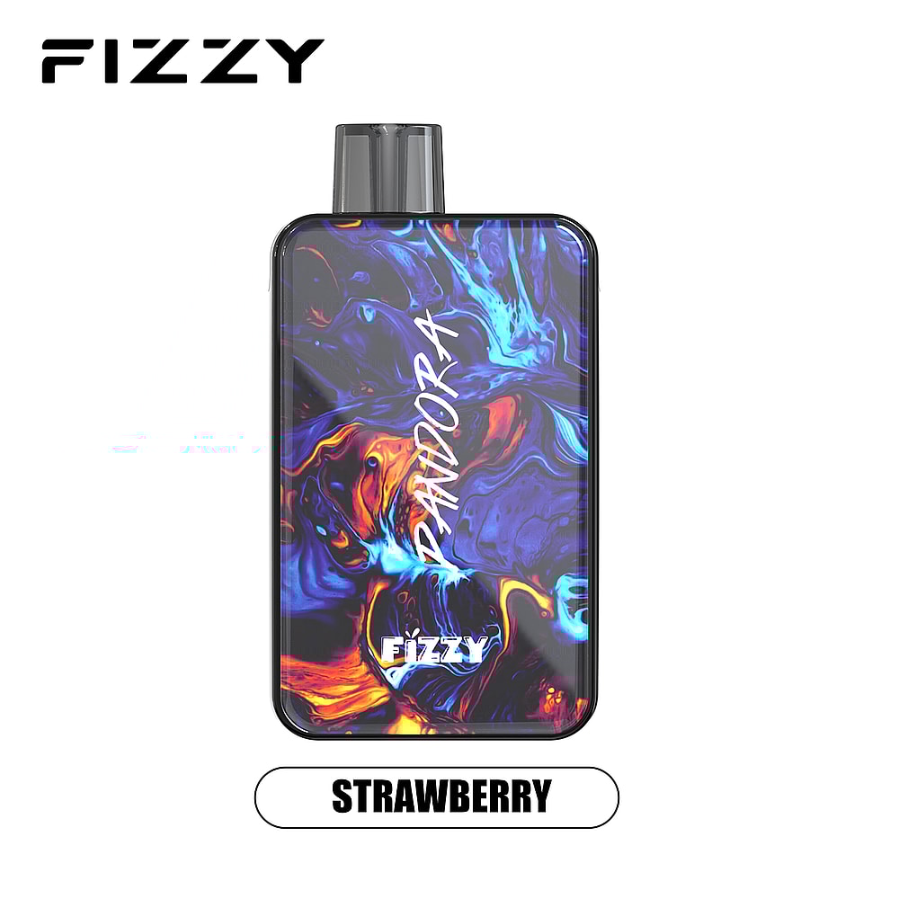 FIZZY Pandora vape device with a colorful abstract design and labeled "Strawberry" flavor.
