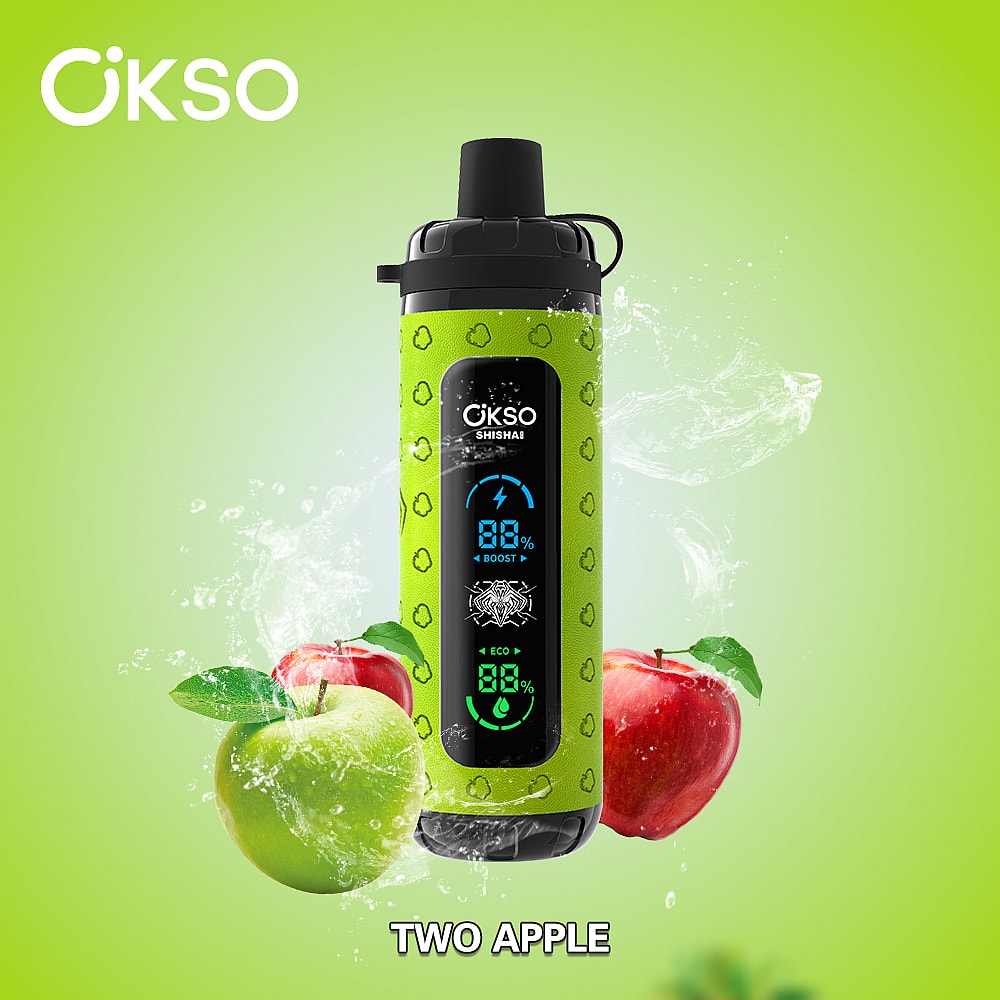 A Green Water Bottle With A Digital Display Showing Battery Percentage And A Design Featuring Apple Icons, Surrounded By A Green Apple And A Red Apple On A Light Green Background.
