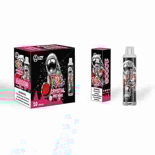Box And Packaging Of Uzi Crystal Pro Max Disposable Vape Featuring A Futuristic Astronaut Design And A &Quot;10000 Puffs&Quot; Label.