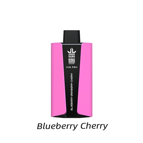 Dispositivo per svapare Bang King 30K PRO rosa con aroma "Blueberry Cranberry Cherry" visualizzato sulla parte anteriore.