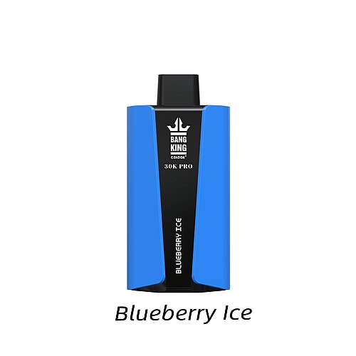Dispositivo per svapare blu con etichetta "Bang King 30K Pro" al gusto "Blueberry Ice".