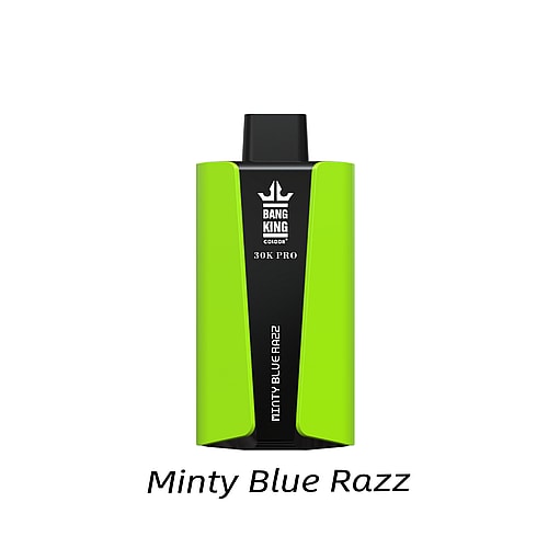 Dispositivo "Bang King" 30K PRO verde e nero etichettato "Minty Blue Razz"