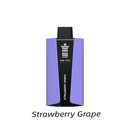 Un dispositivo per svapare Bang King Color 30K Pro al gusto di uva fragola con design viola e nero.