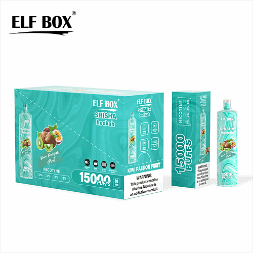 ELF BOX SHISHA-Shisha-Verpackung mit Kiwi- und Passionsfruchtgeschmack, 15.000 Zügen und Nikotinoptionen.