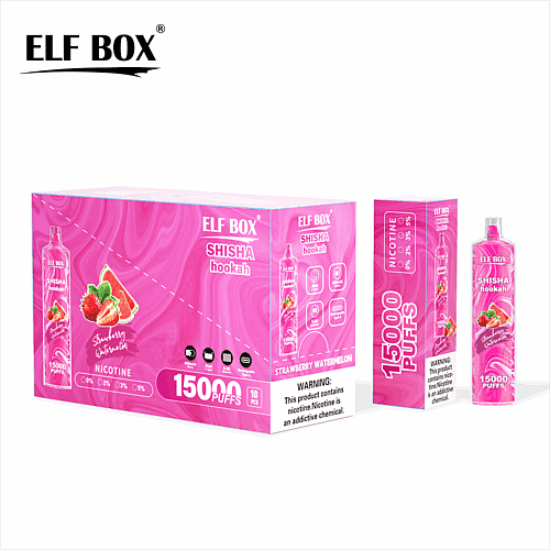 ELF BOX Shisha-Verpackung mit Erdbeer-Wassermelonen-Geschmack, 15.000 Zügen und angezeigten Nikotinoptionen.