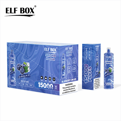 Elf Box Shisha Hookah Blueberry on Ice, 15.000 Züge, Einweg-Vape-Verpackung mit Nikotinwarnung.
