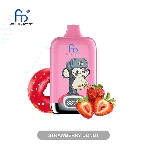 Dispositivo per svapare rosa raffigurante una scimmia con un cappello, delle fragole e una ciambella, con la scritta "Strawberry Donut".