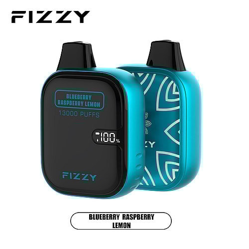 Dispositivo per svapo FIZZY con aroma "Blueberry Raspberry Lemon" e capacità di 13.000 boccate indicata sulla parte anteriore.
