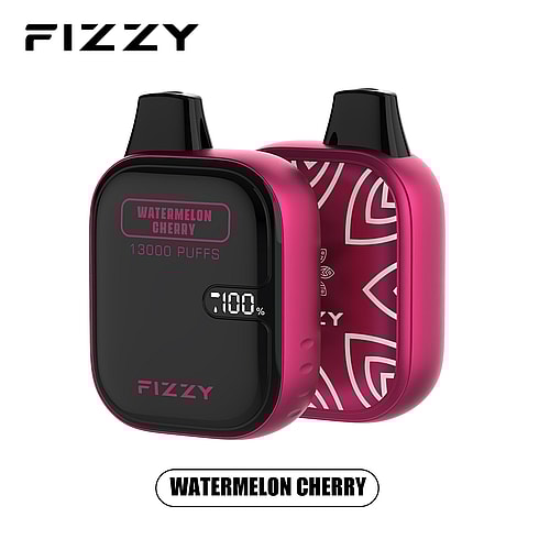 Vaporizzatore Fizzy Watermelon Cherry con 13.000 boccate e indicatore digitale della percentuale della batteria.