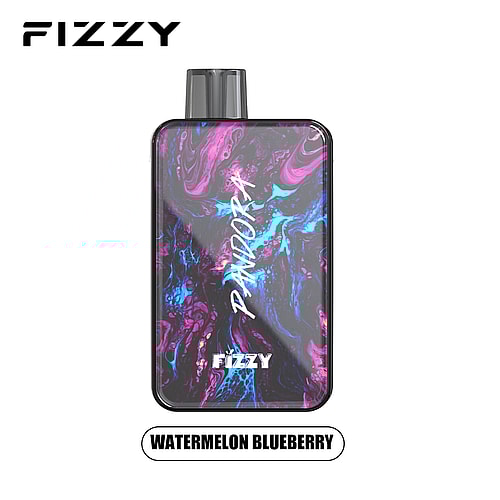 FIZZY Pandora vape device with a colorful abstract design and labeled flavor "Watermelon Blueberry."