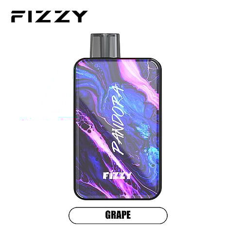 Fizzy Pandora vape device in purple and blue marble design with the label "GRAPE" at the bottom.
