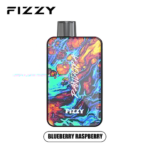 FIZZY Pandora Blueberry Raspberry disposable vape with colorful abstract design.