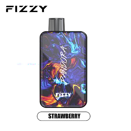 FIZZY Pandora vape device with a colorful abstract design and labeled "Strawberry" flavor.